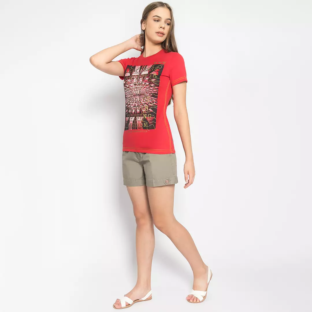 LGS - Kaos Casual Wanita - Lengan Pendek - Warna Merah - Gambar Sablon Depan