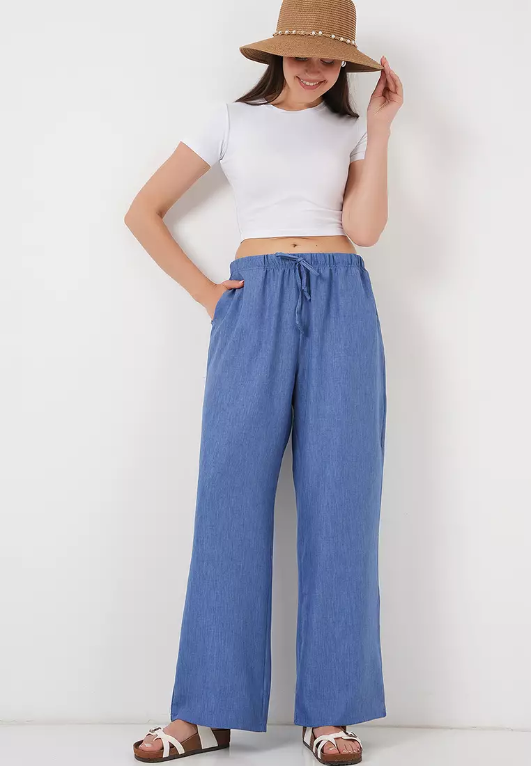 Wide Leg Linen-Look Trousers