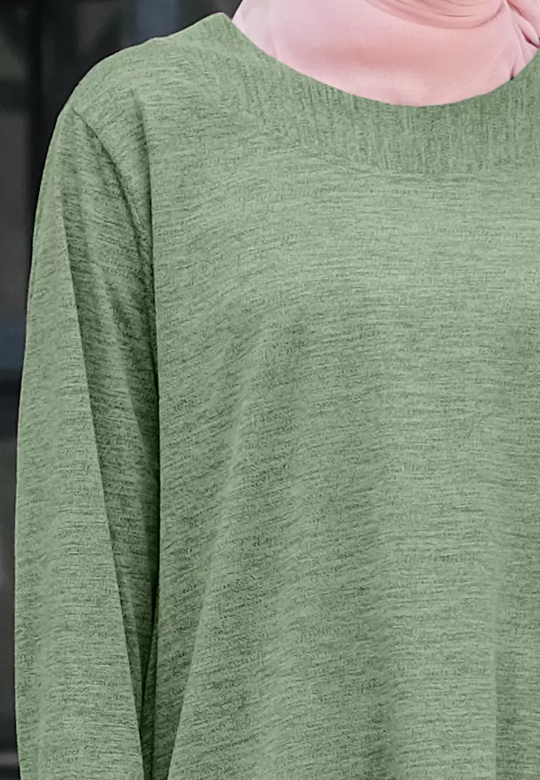 JV Hasanah Simple Blouse Abstract Sage | Atasan Simple Layer Kanan Kiri Kaos Abstrak