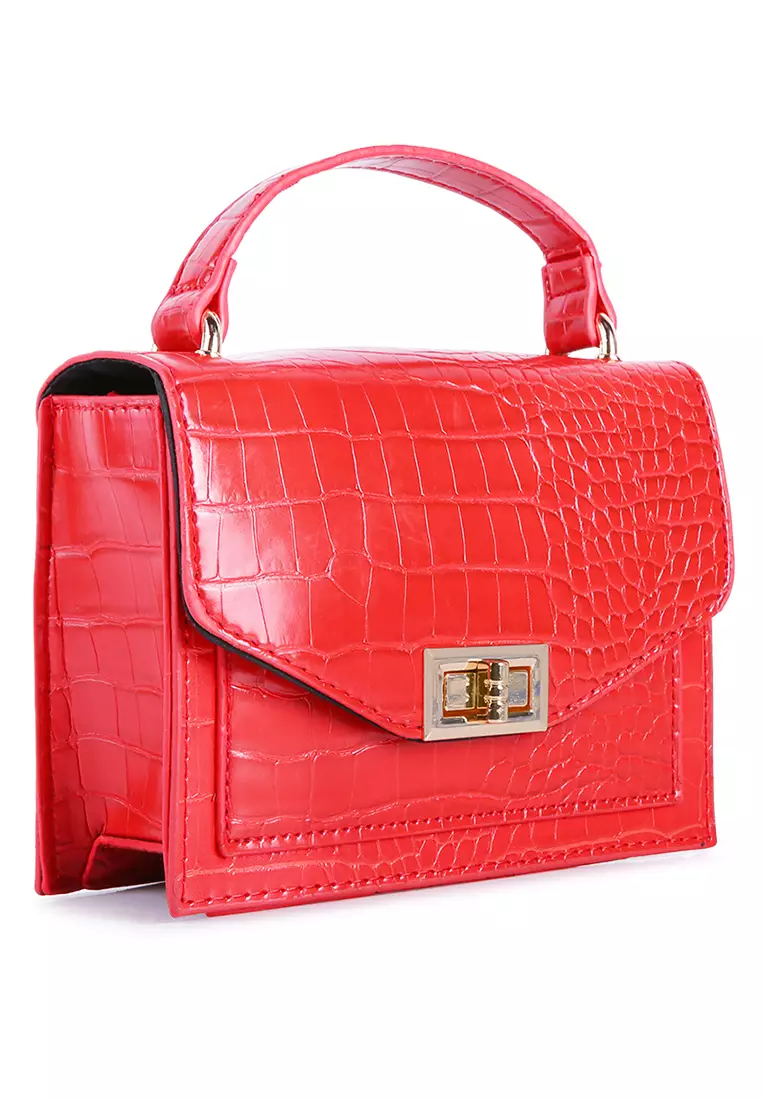 Red clutch clearance bag with strap