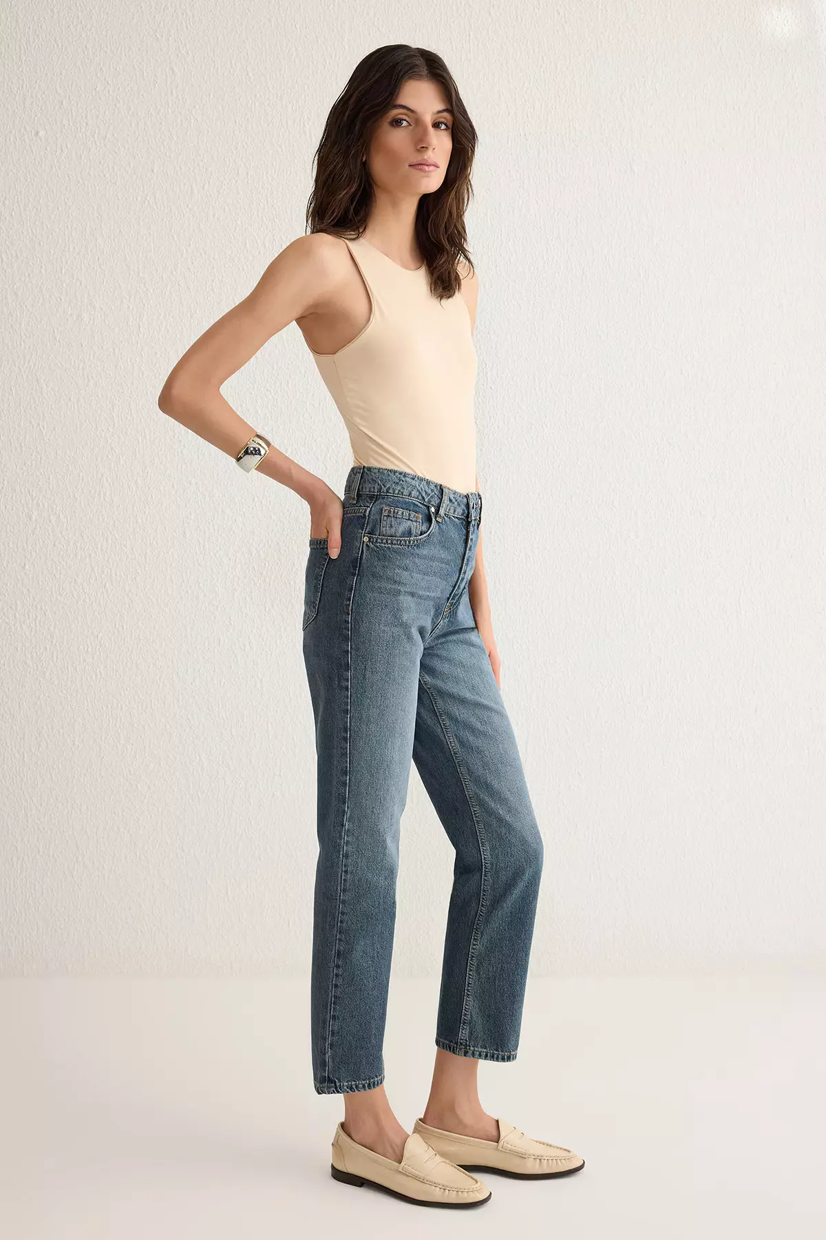 Blue High Waist Straight Jeans Twoss25Je00106