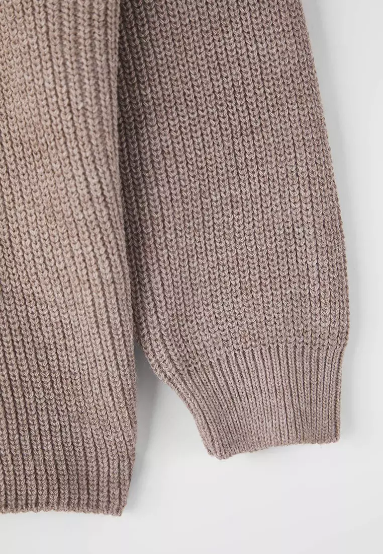 Mink Wide Pattern Ribbed Soft Textured Knitwear Sweater