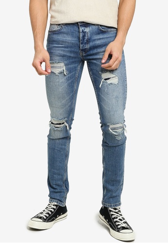 Buy Mennace Skinny Relaxed Vintage Wash Ripped Jeans Online On Zalora Singapore