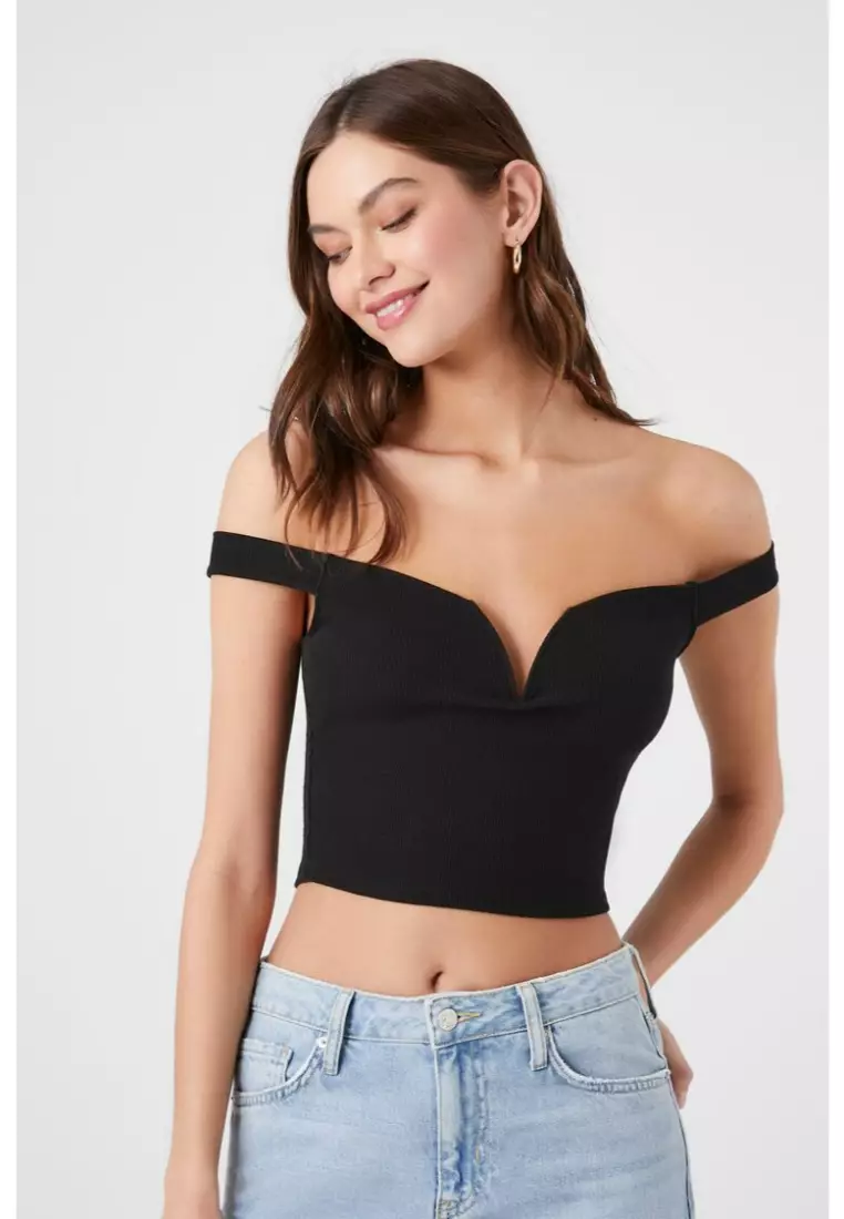 Ribbed Off the Shoulder Crop Top