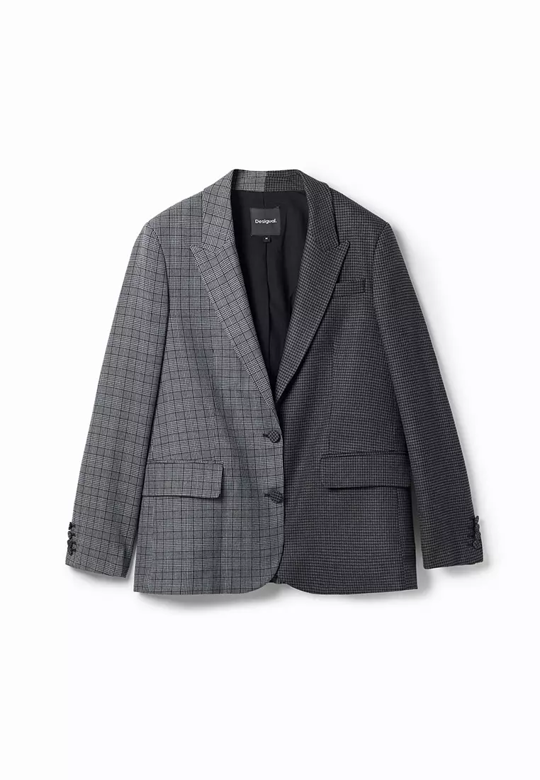 Desigual Woman Straight houndstooth patch blazer.