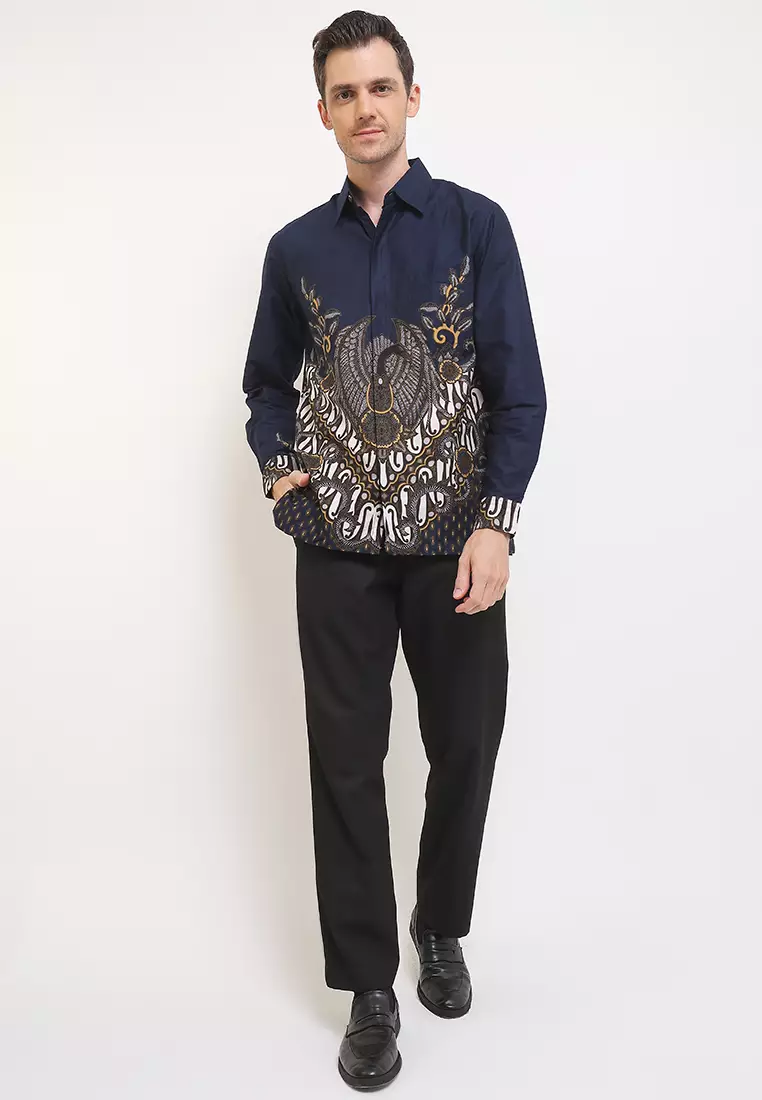 Kemeja Batik Pria Lengan Panjang Dexler Navy