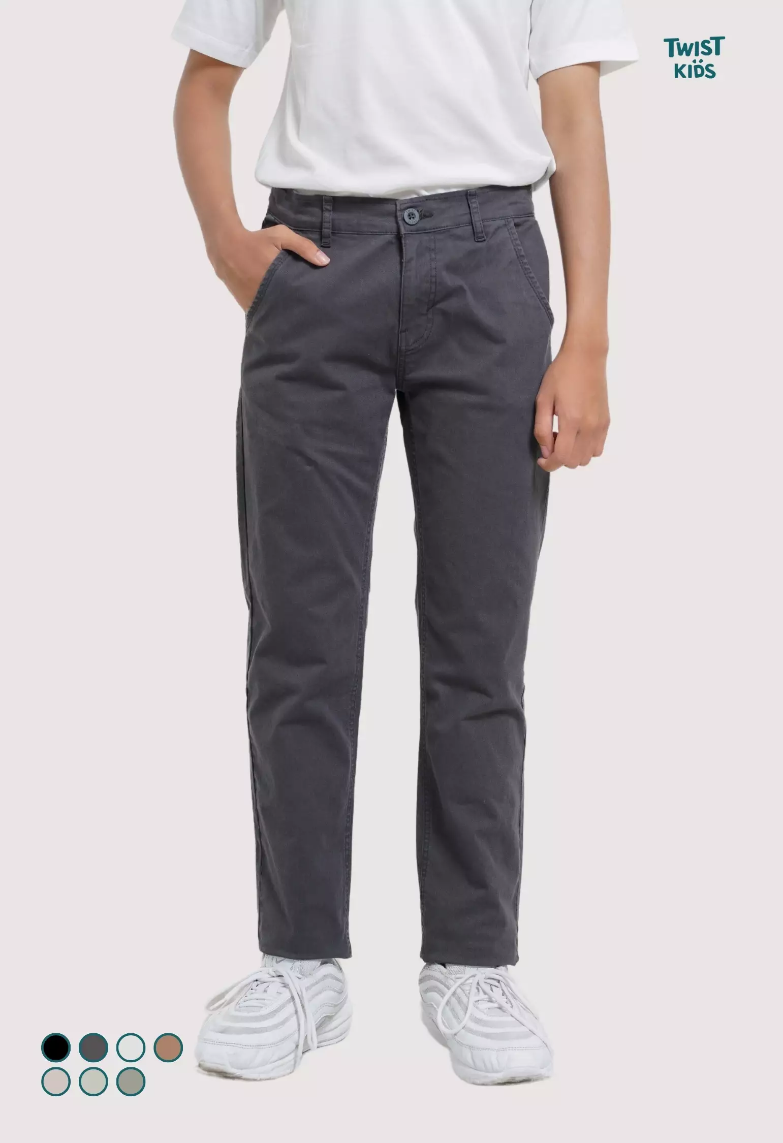 Twist Kids [Official Store] - Ricko NC, Bawahan/Celana Katun/Chinos Panjang Bahan Melar/Strecth Anak Laki-laki (4-14 tahun) Warna Hijau (Green)