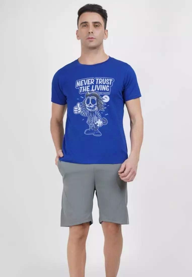 Never Trust 图案蓝色棉质短袖必备 T 恤