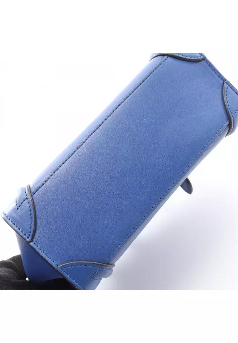 Pre-Loved Celine luggage nano shopper Handbag leather blue 2WAY