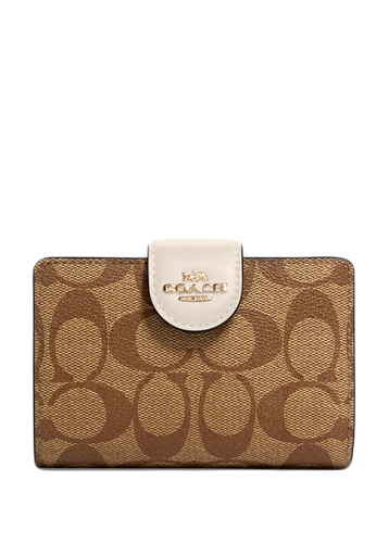 Coach brown Coach Medium Corner Zip Wallet In Signature Canvas - Brown White DB450AC238EC7BGS_1