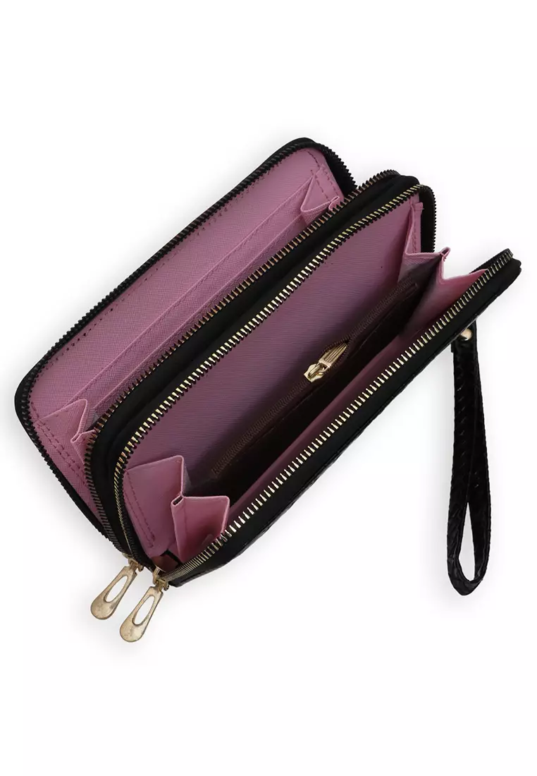 Dyara Dompet Panjang Wanita Desain Elegan Long Wallet with Short Strap Material Leather ORIGINAL - Black