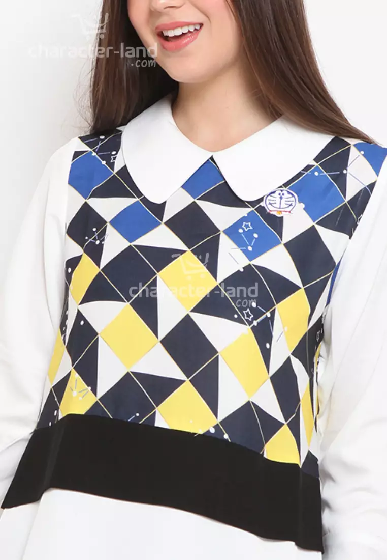 Doraemon Geometric With Vest Pattern Shirt Blue