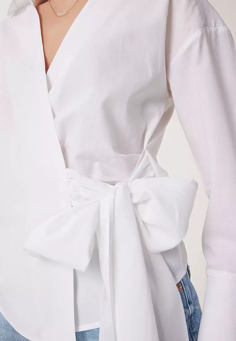 Shirt Collar Wrap Poplin Blouse