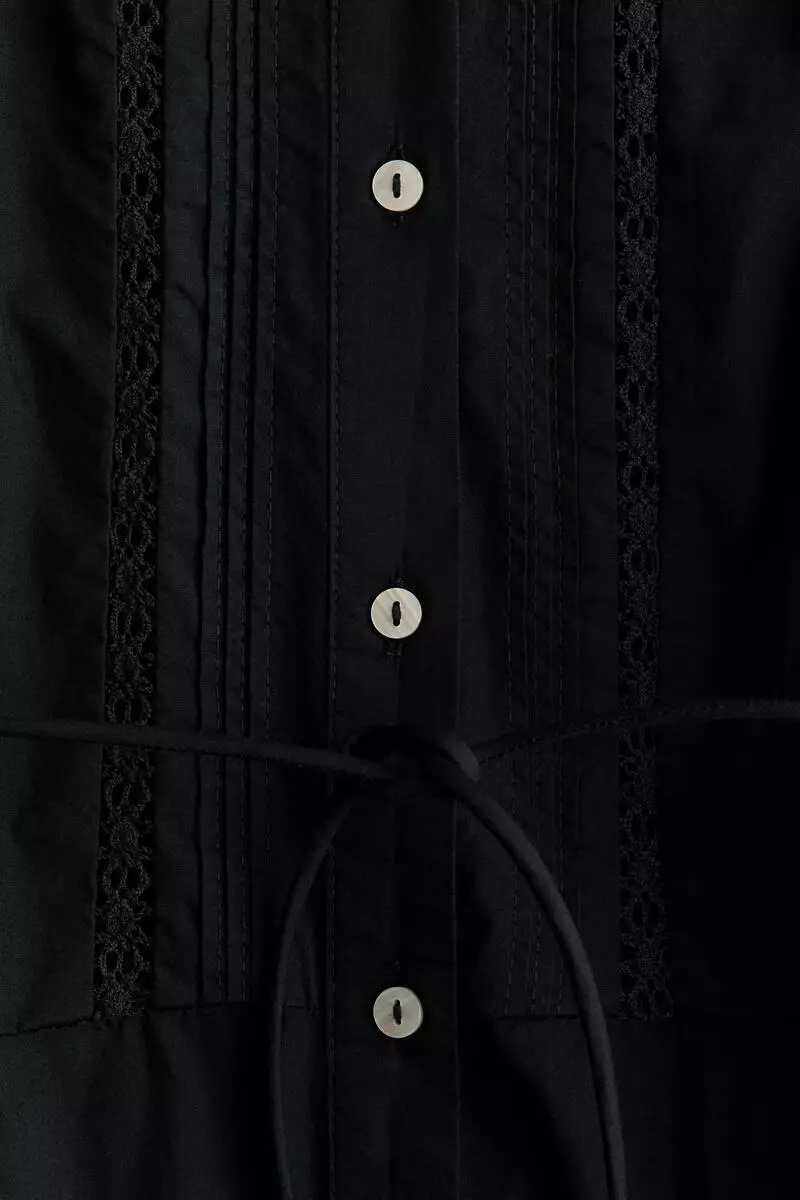 Pintucked cotton shirt dress