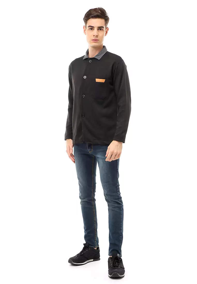 Woreq Atasan Formal Pria Outerwear Kemeja Blazer Lengan Panjang Material Fleece ORIGINAL - Black