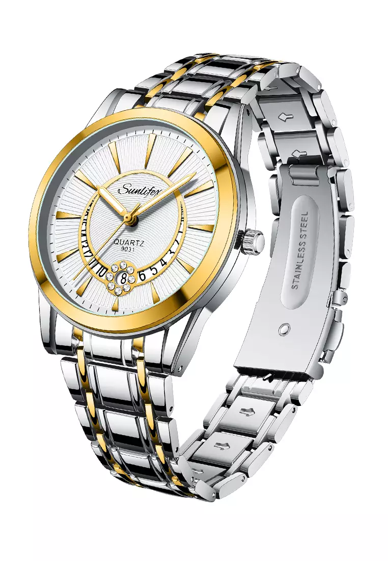 Jam Tangan Pria 9031 Original Luxury Stainless Steel Jam Tangan Cowok gold