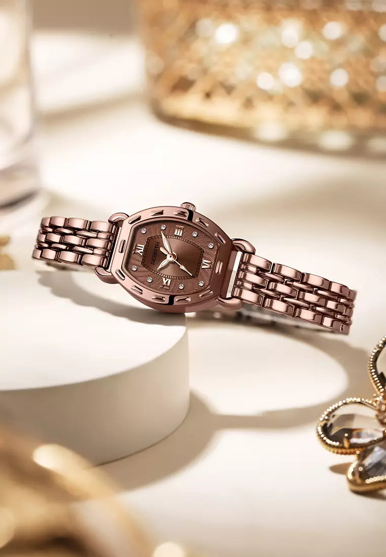 Jam Tangan Wanita Korea Original Tonneau Dial Berlian Anti Air Jam Tangan Cewek rose brown