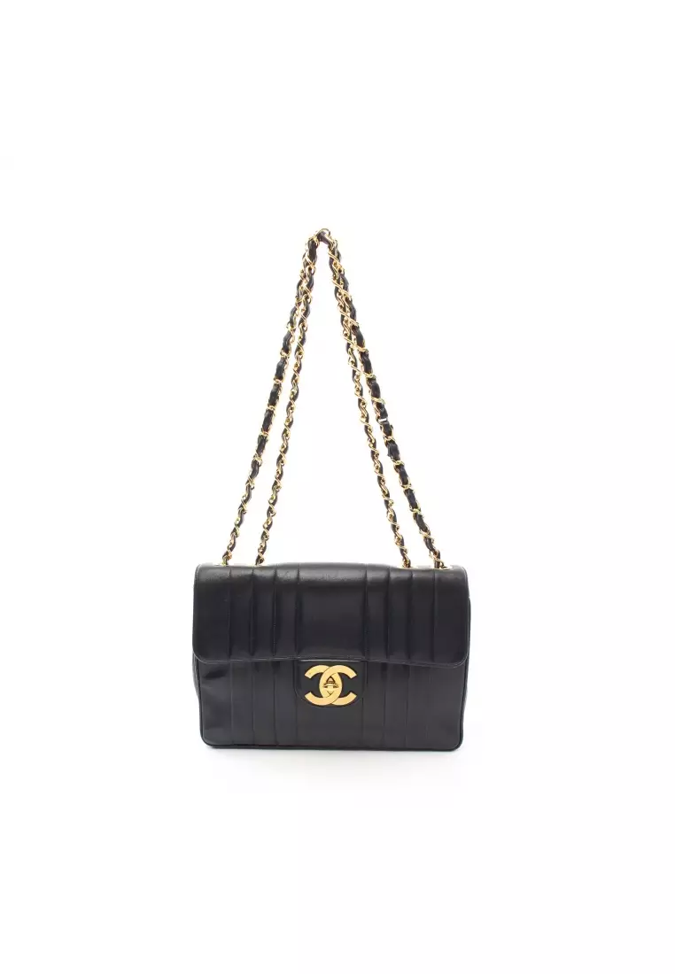 CHANEL Jumbo 11 Large Chain Shoulder Bag Flap Black Lambskin Gold