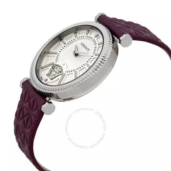 Versace Women's V-helix Silver Dial Violet Leather Watch