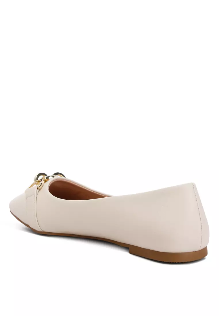 Ecru Embellished Flat Ballets