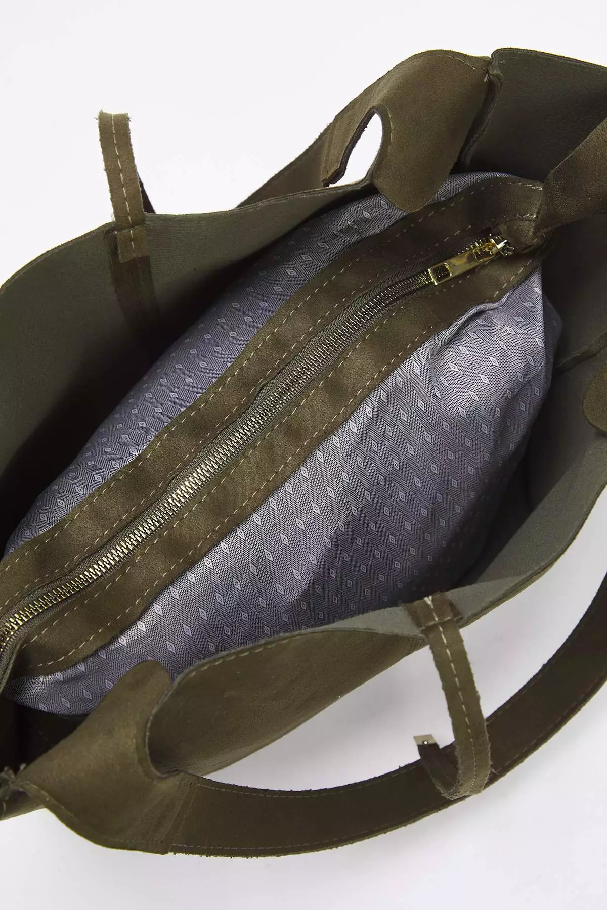 Khaki Suede Tie Detailed Midi Women's Tote Shoulder Bag