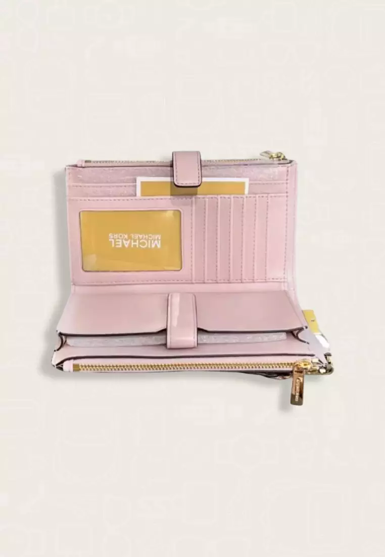 Michael Kors Jet Set Travel Large Double Zip Wristlet Powder Blush Multi