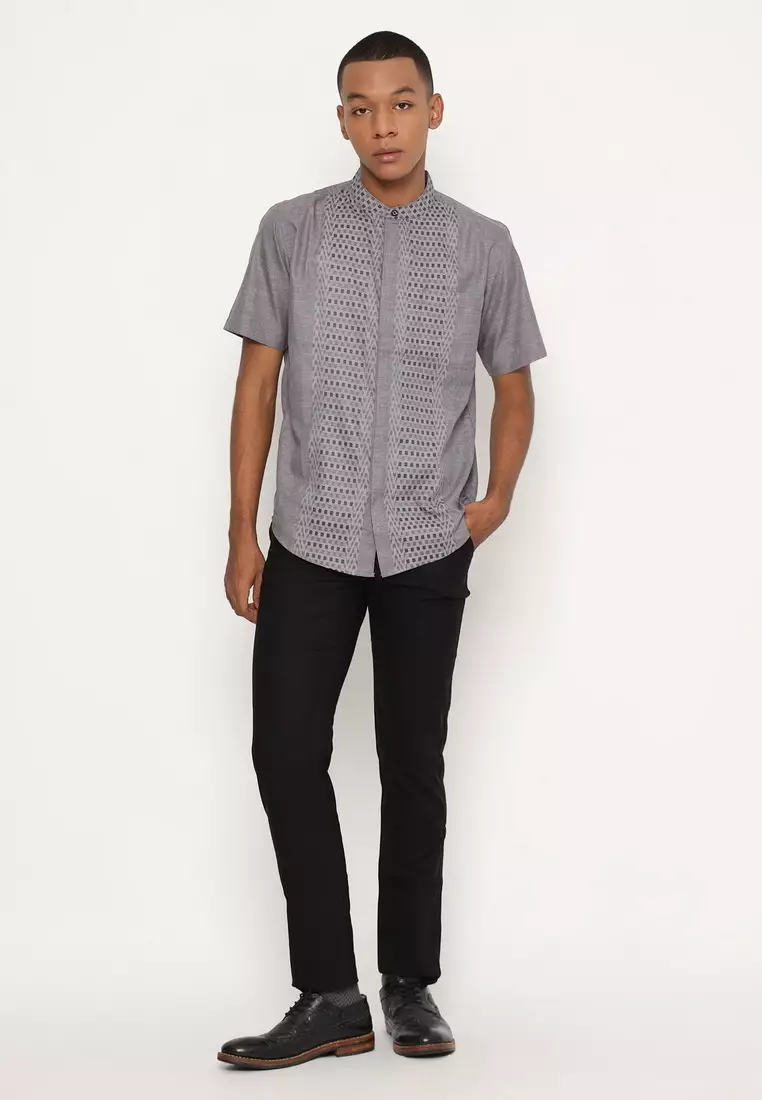 RBJ Kemeja Koko Border Abu Regular Fit Pria