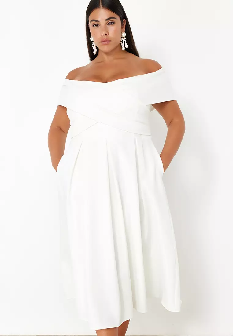 Plus Size Off Shoulder Midi Dress