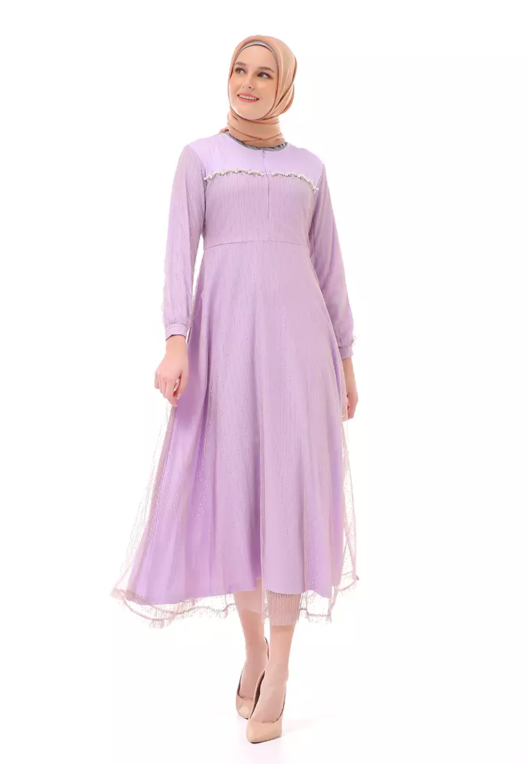 Nadya Dress Muslimah Women Waist Strap High Quality Premium - Lilac