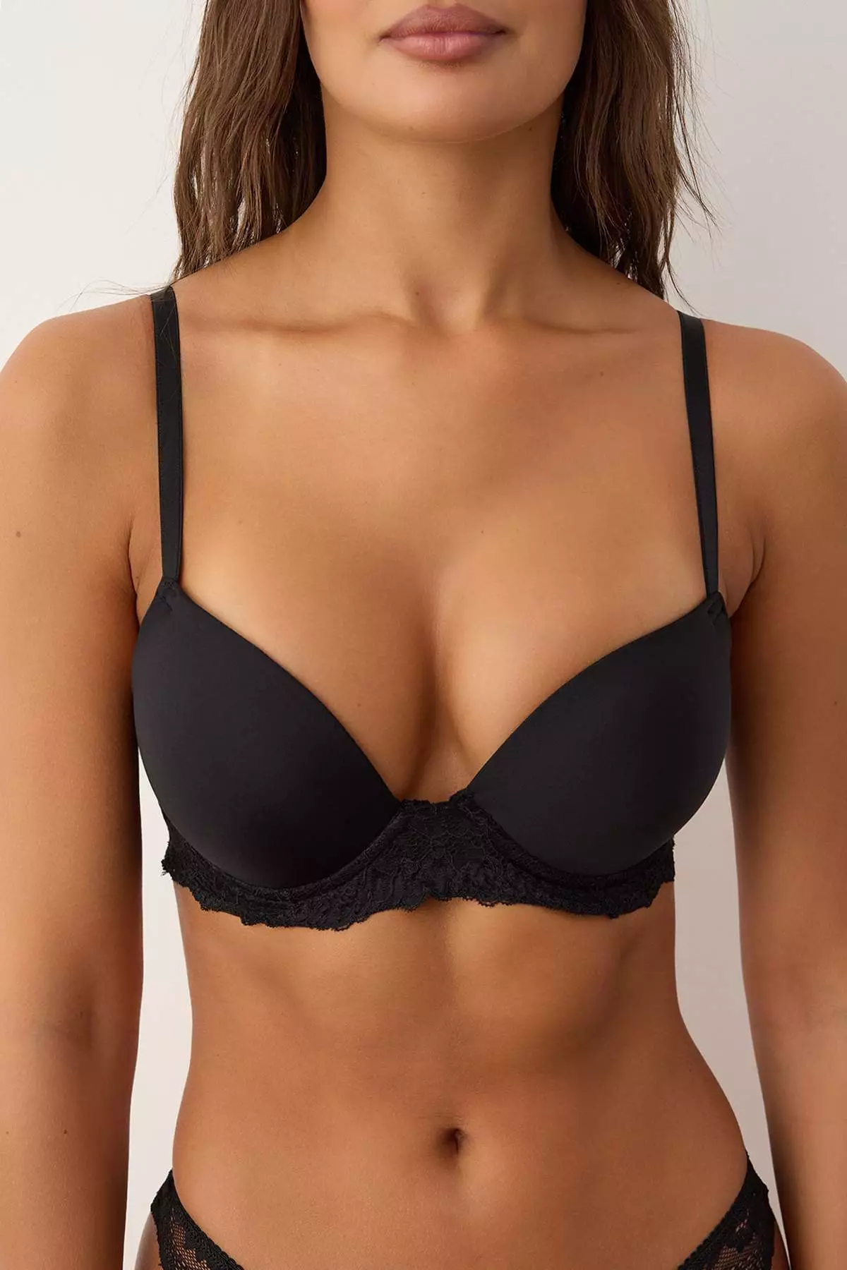 Black Micro Lace Detailed Covered T-Shirt Bra Knitted Bra Thmaw26Su1