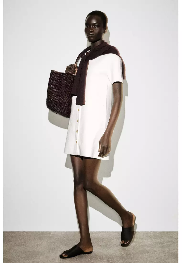 knit cocktail dress Cresida Knit Long Sleeve Mini Dress With Hardware - Peppercorn main image 0