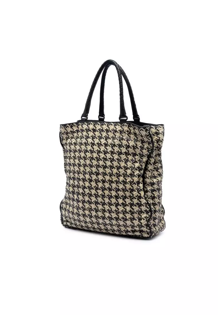 Pre-Loved Bottega Veneta Nappa Intrecciato Houndstooth Vertical Tote