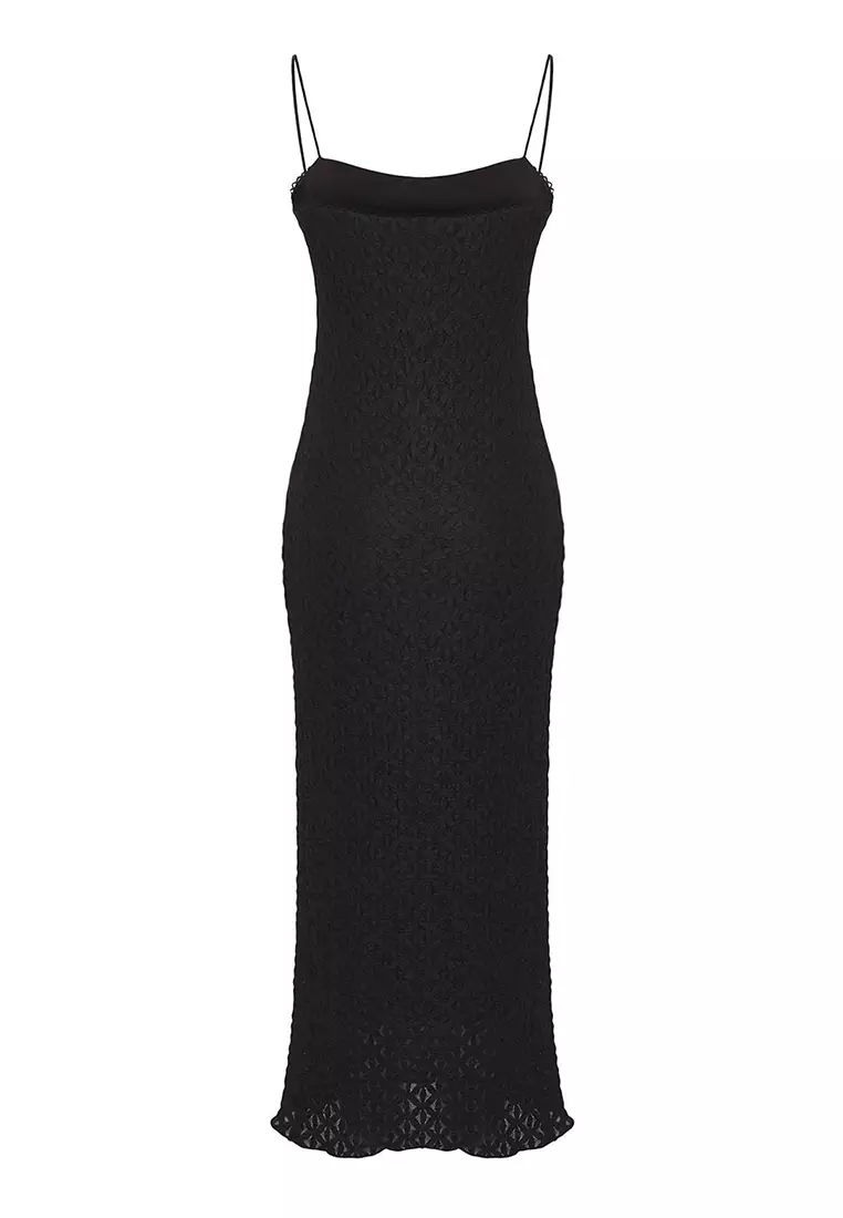 Black Lace Bodycone/Fitted Straps Midi Knitted Dress Twoss25El00533