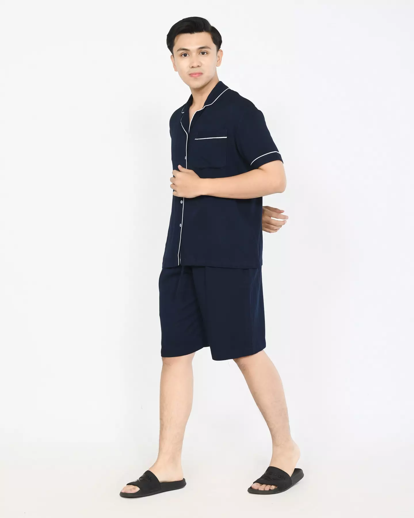 Setelan Piyama Lengan Pendek Dio [NAVY] Baju Tidur Katun Pria Size L-XXL Polos