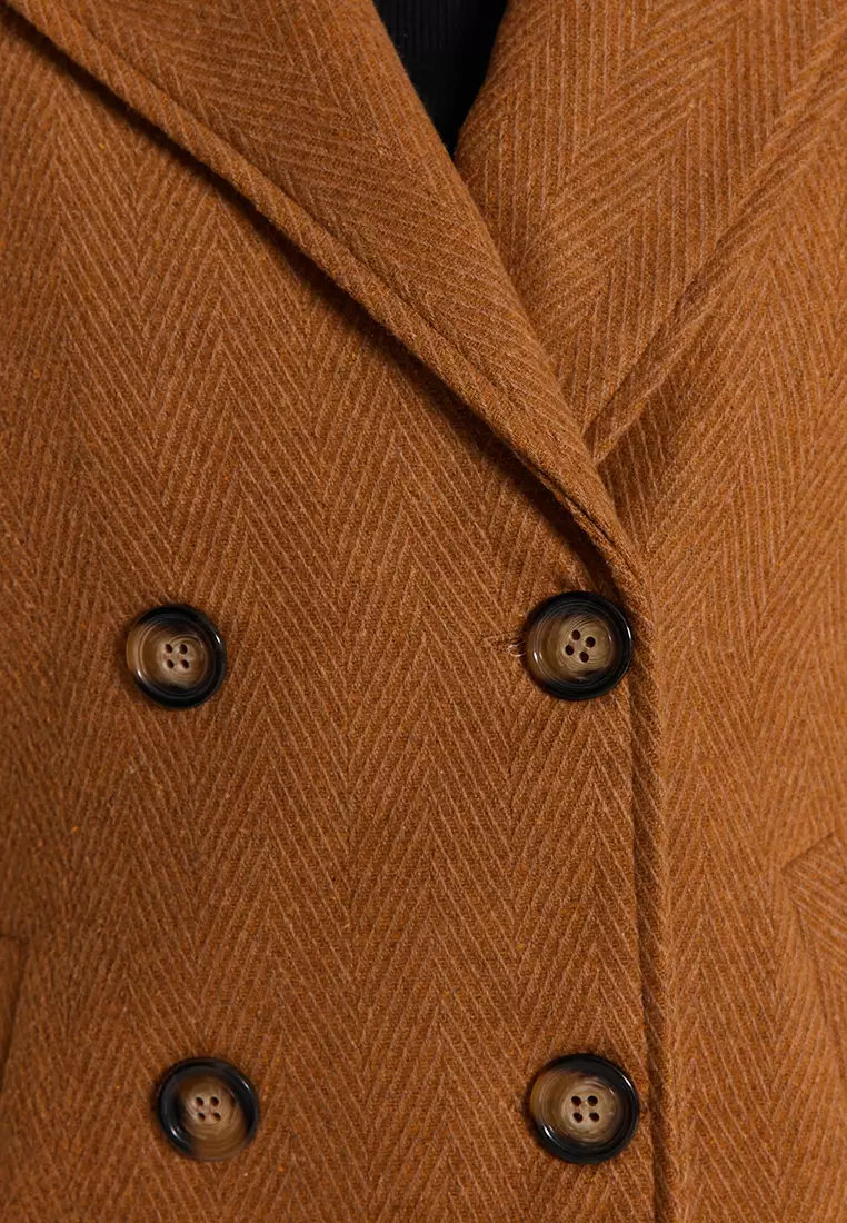 Plus Size Lined Double Closed Stamp Coat