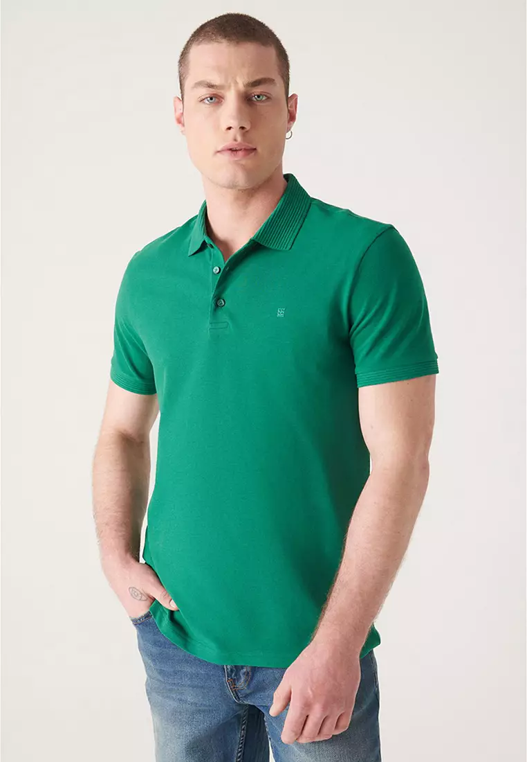 Men's Green 3 Button 100% Egyptian Cotton Polo Neck T-Shirt B001027