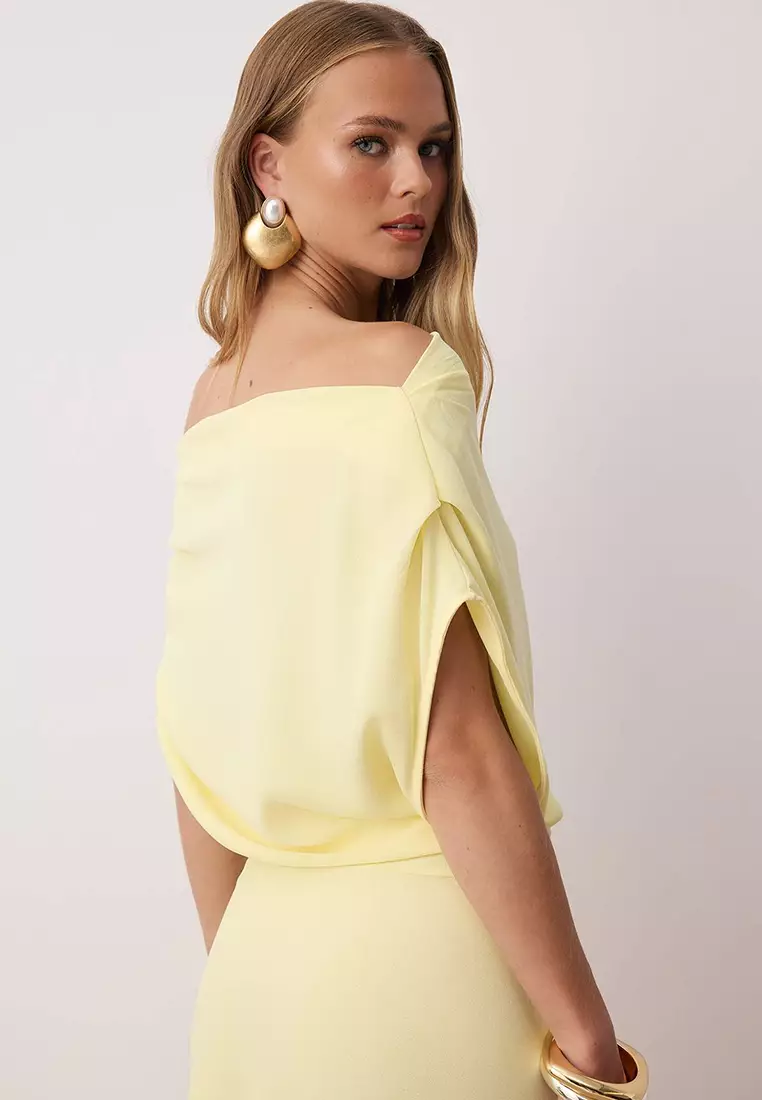 Asymmetrical Ruched Midi Dress