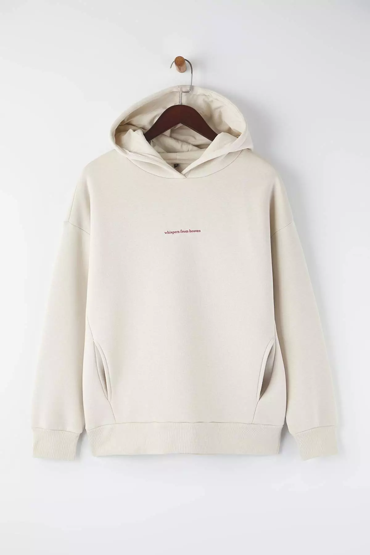 Teen Stone Hooded Back Angel Printed Thick Fleece Oversize Knitted Sweatshirt