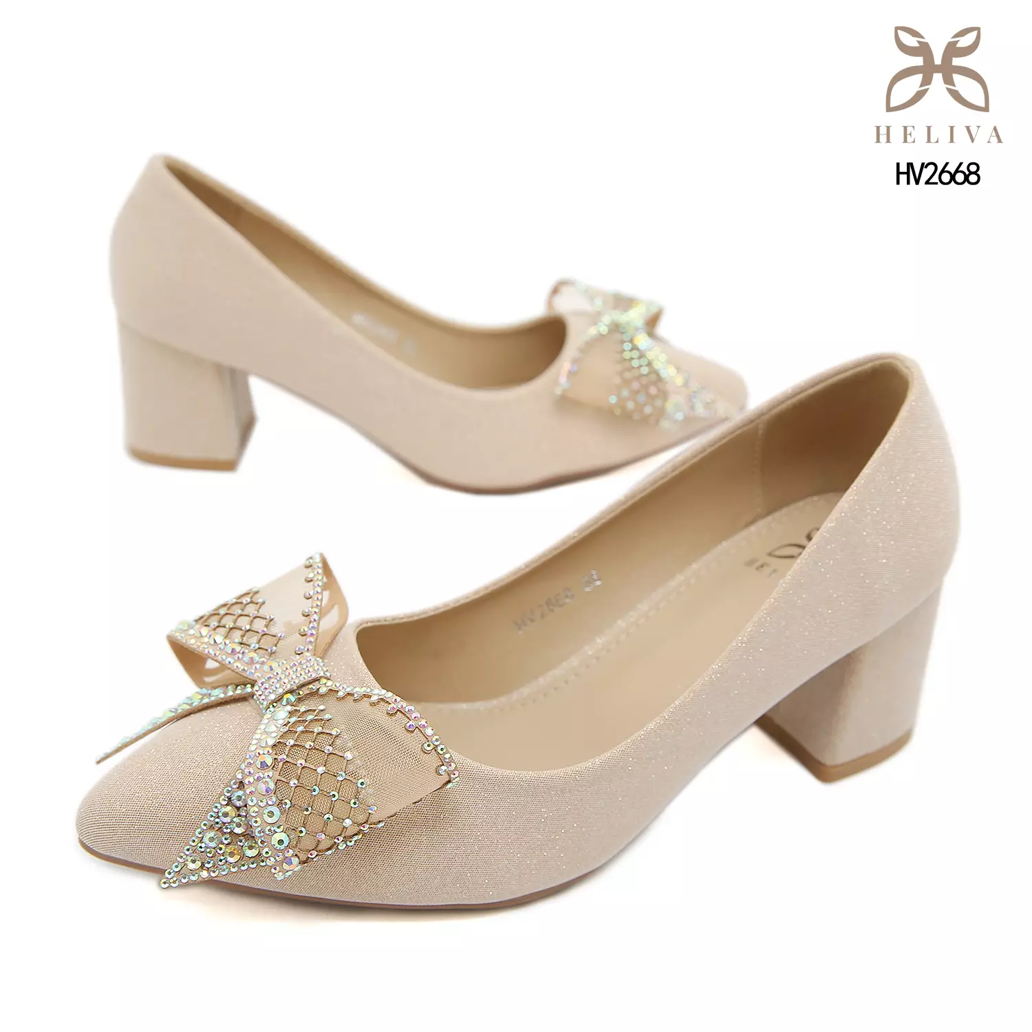 Jual HELIVA Heliva Christy High Heels Chunky Ribbon Rainbow Rhinestones ...