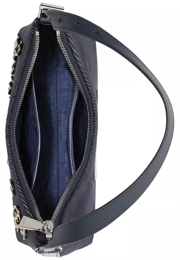 Sam Icon Floral Embellished Denim Small Shoulder Bag in Indigo Multi KB130