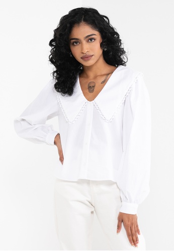 JACQUELINE DE YONG white Evelynn Long Sleeves Collar Shirt 8198EAA6C04DF3GS_1