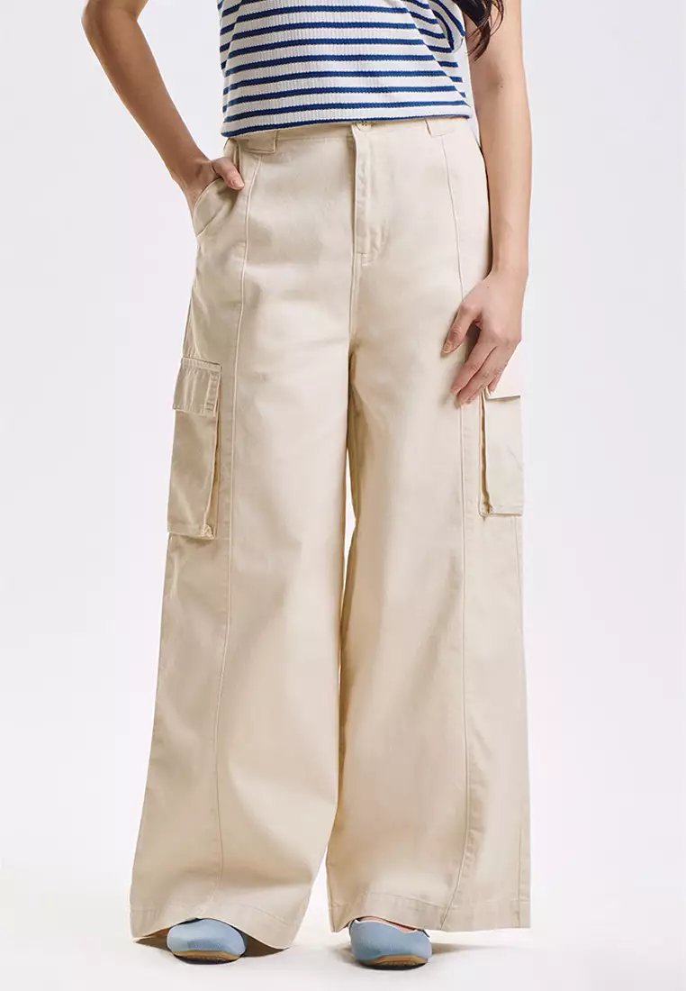 Wide Fit Cargo Pants with Pintuck Detail