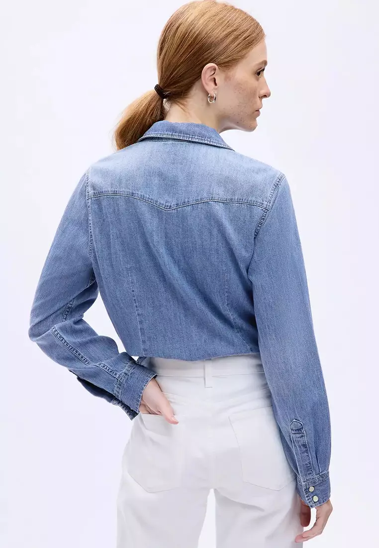 Fitted Denim Western Shirt with Washwell