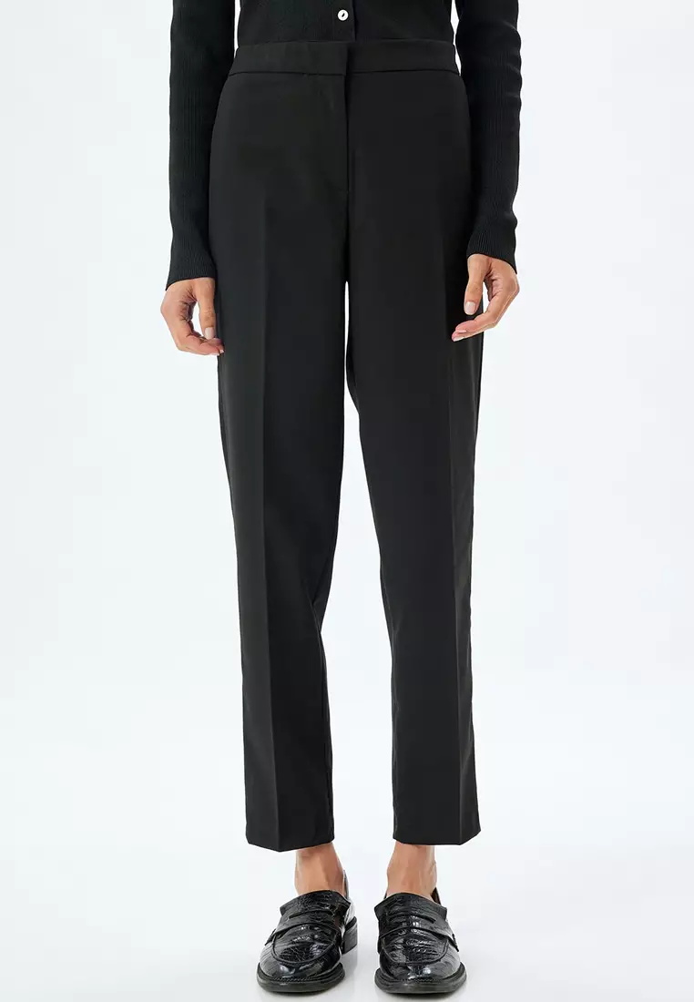 Cigarette Trousers Pocket Detail Viscose Blend