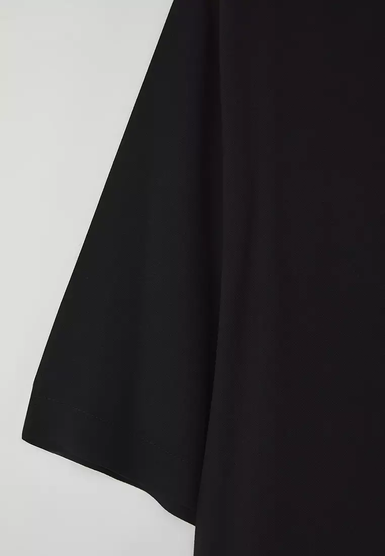 Black Regular Fit Oversized Collar 100% Viscose Short Sleeve Summer Dress Plus Size Shirt TMNSS25AX00001