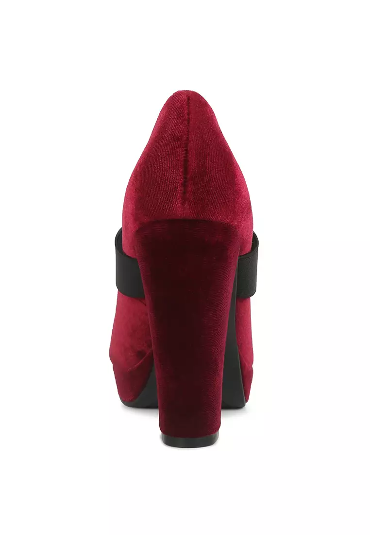Closed Toe Velvet Heels Claudia Burgundy Velvet Mid Heel Emmy London