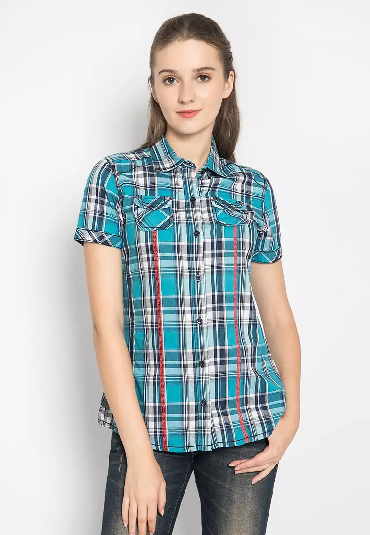 LGS - Kemeja Wanita - motif Kotak - Biru - LLSH.380.S1043.303.7C