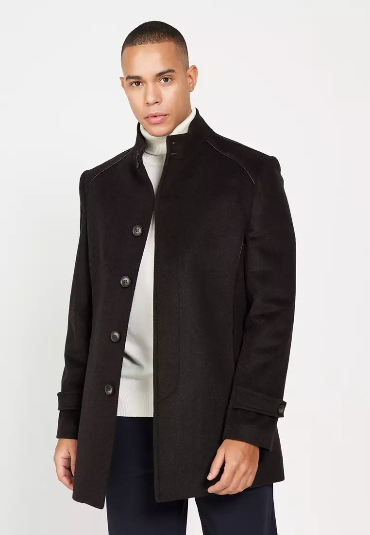 Buy Altinyildiz Men's Brown Standard Fit Regular Cut Stand Collar
