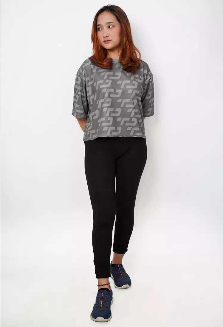 LSB24 baju olahraga wanita abu crop top fit to xxl big size korean style aerobic zumba poundfit