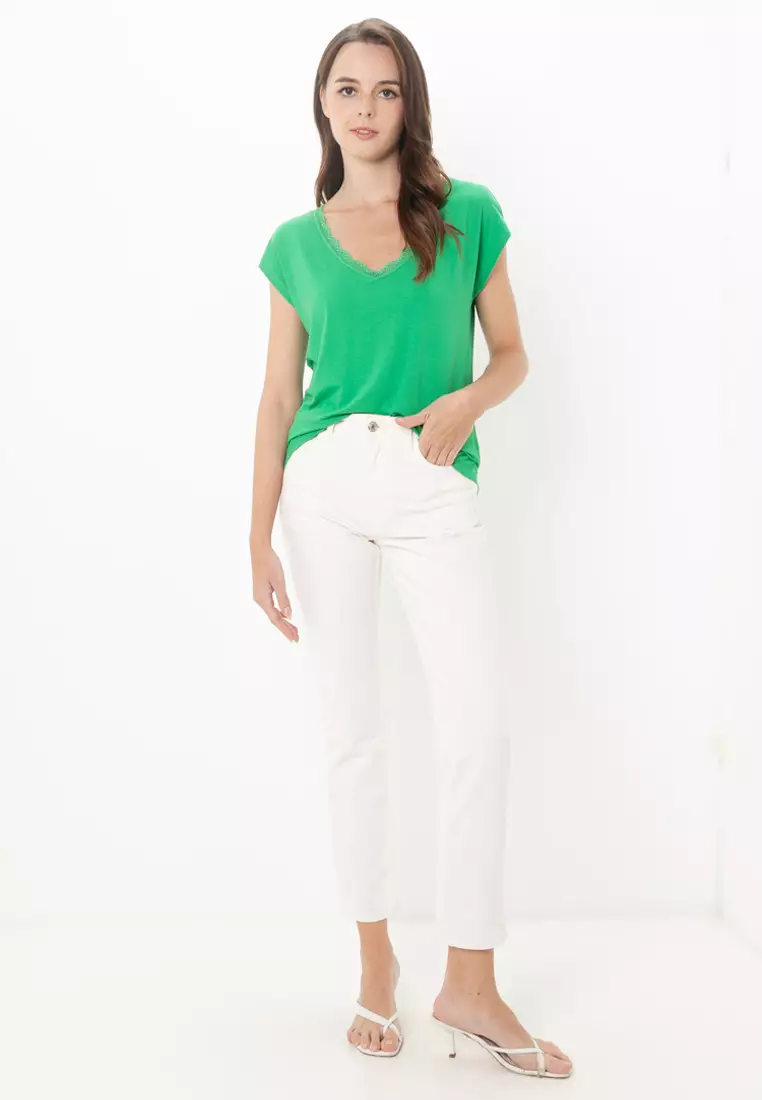 Moster Short Sleeve Lace V-Neck Top